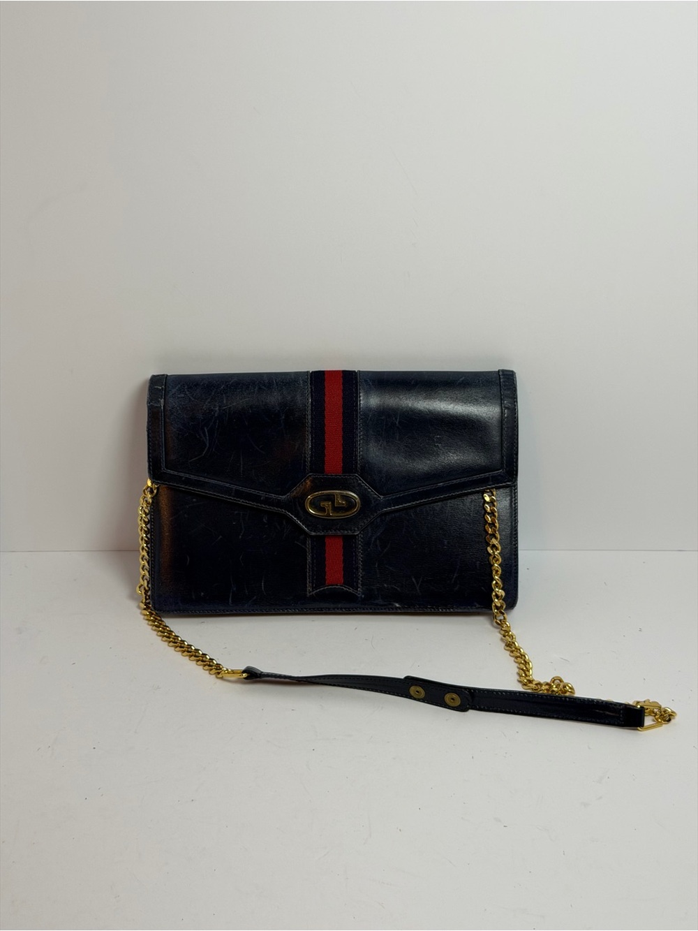 Vintage Gucci Ophidia Chain Wallet Crossbody Bag in Navy Leather PROJECT